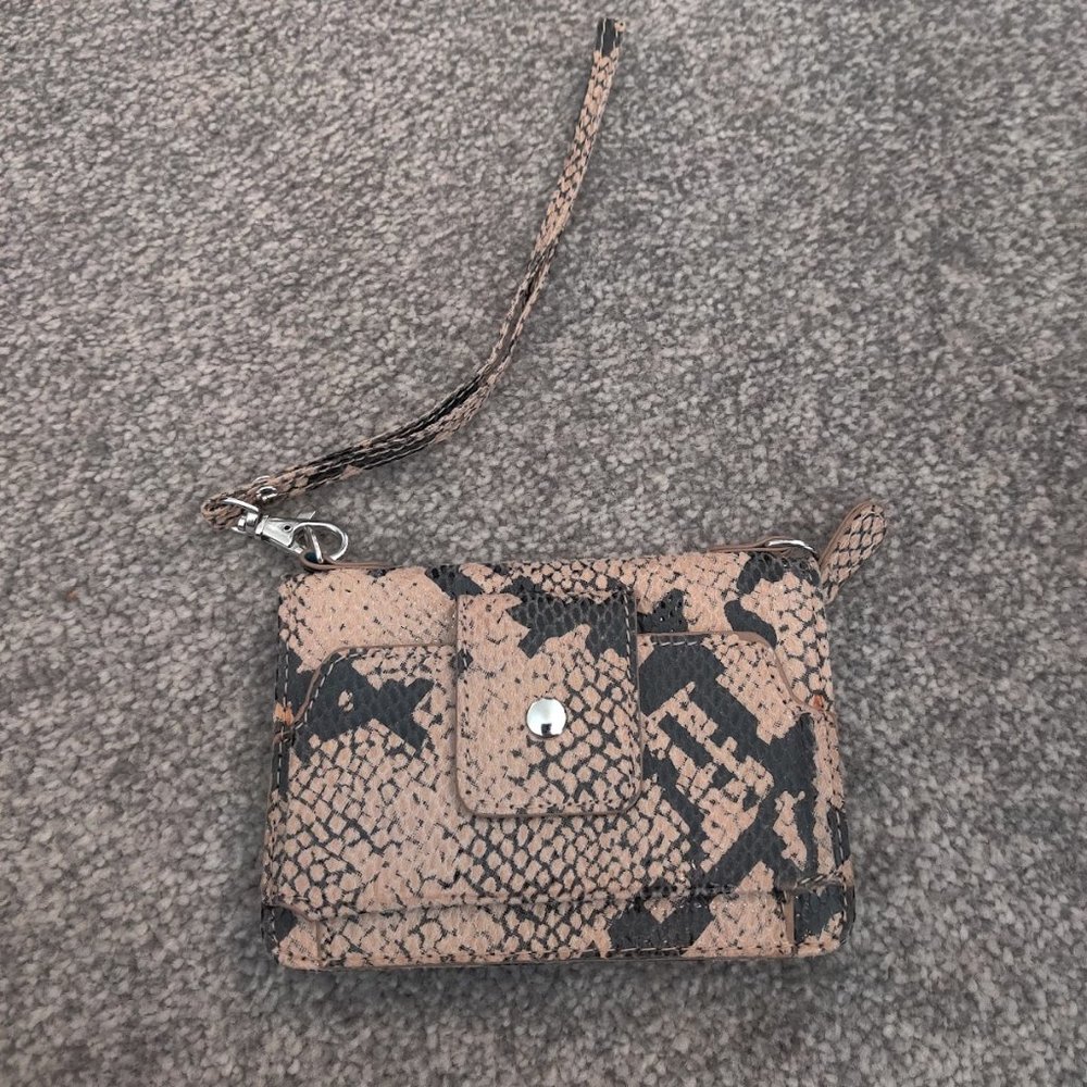 tan & black snake print / snakeskin zippered wallet / wristlet / mini purse
